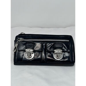 Nino BOSSI Black Leather Zip Around Wallet Floral Lined